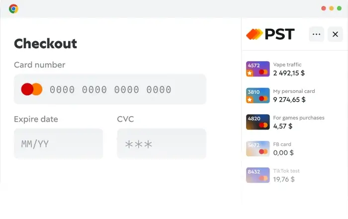 PST kort checkout