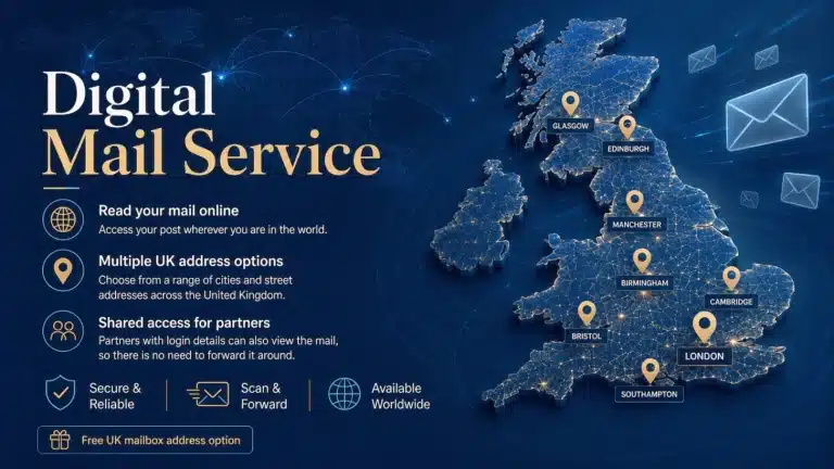 Digital mail service offering UK postal addresses in multiple cities for customers worldwide